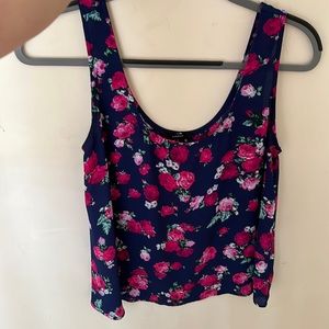 Forever 21 Small Floral Tanktop Navy Blue With Pink Flowers